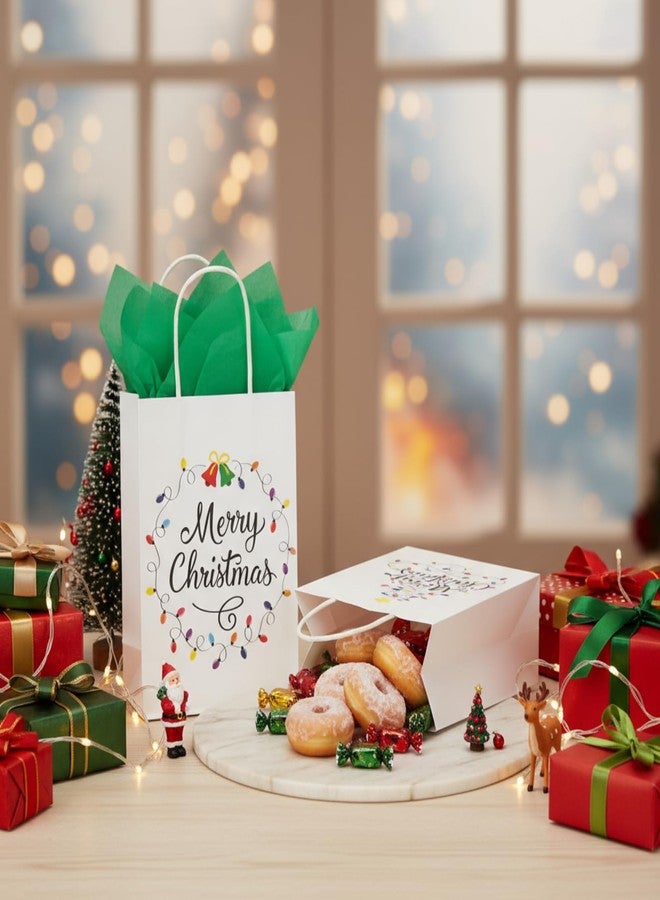 Feifeiya أكياس هدايا عيد الميلاد من فيفييا، 24 قطعة، مع ورق مناديل، 8.27 × 5.91 × 3.15 بوصة، أكياس ورق كرافت صغيرة بمقبض، بنمط مصباح عيد الميلاد، مناسبة لهدايا عيد الميلاد ولوازم حفلات الأعياد (أبيض). - Image 4